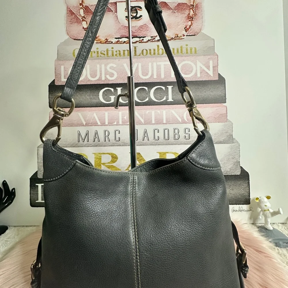Dooney & Bourke Gray Pebble Leather Shoulder Bag